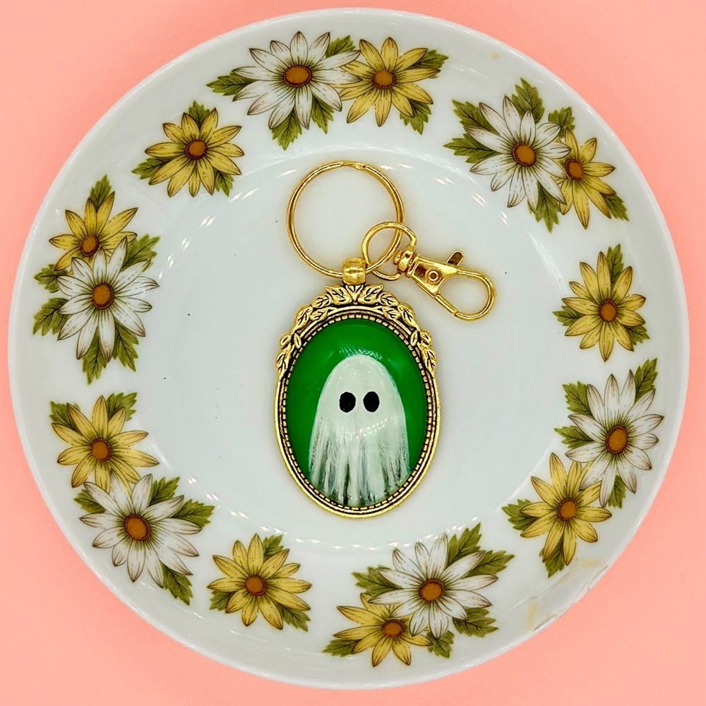 Hand-painted Gold Ghostie Keychain